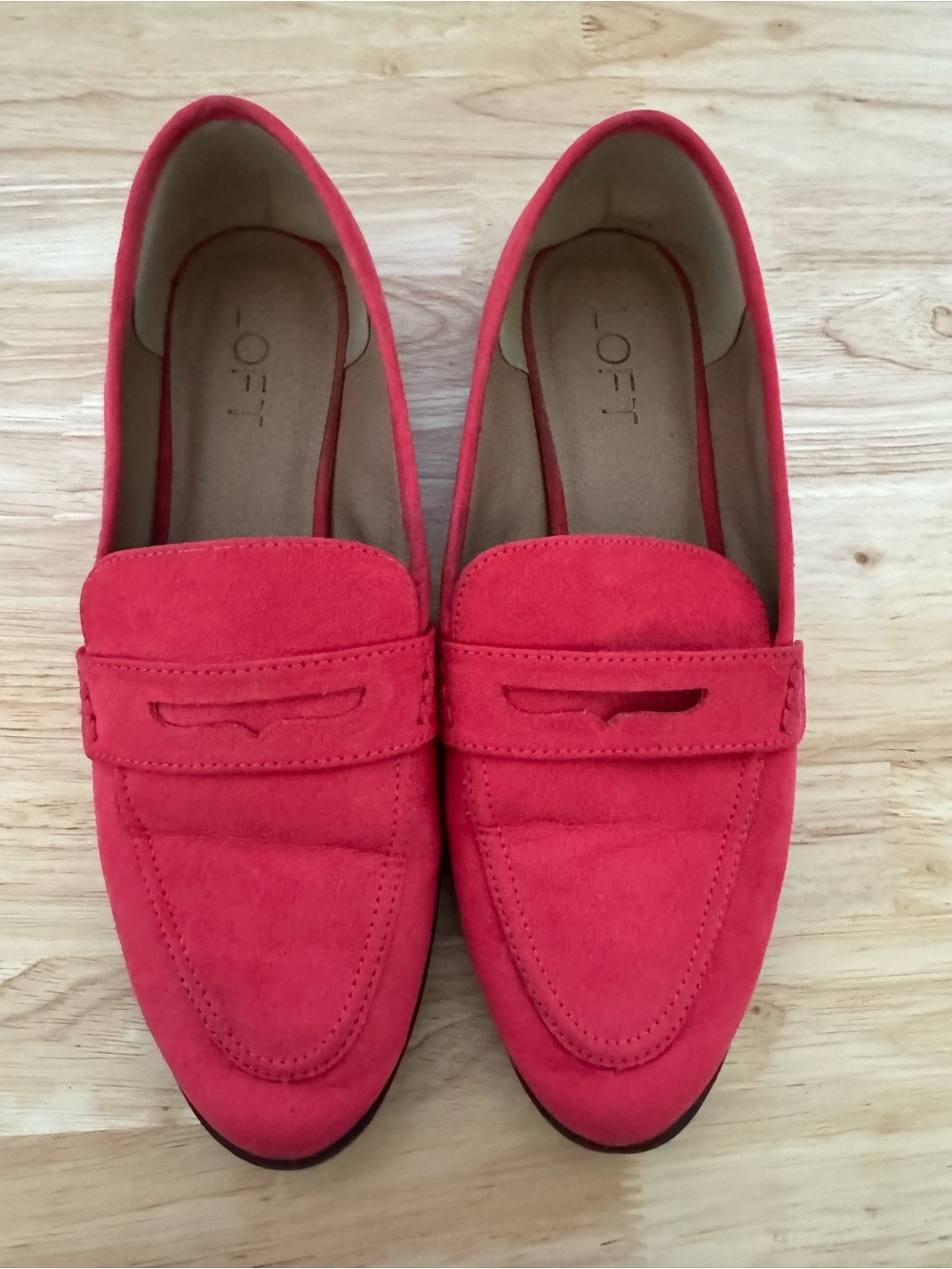 LOFT Red Suede Penny Loafers 7.5